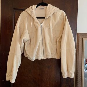 Nude corduroy cropped bomber jacket
